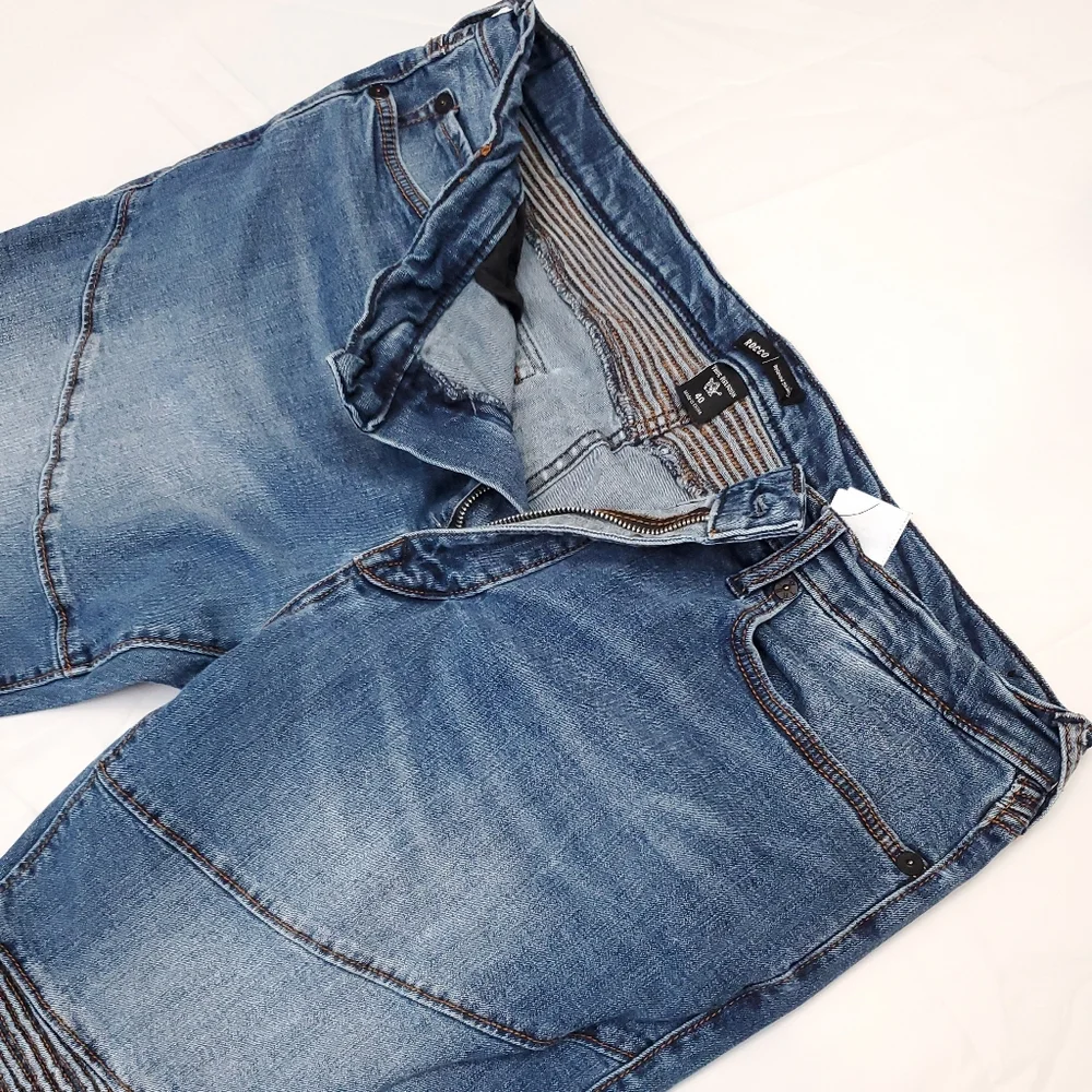 True Religion Men's Moto Blue Jeans ROCCO RELAXED SKINNY Size 40 Zip Pockets